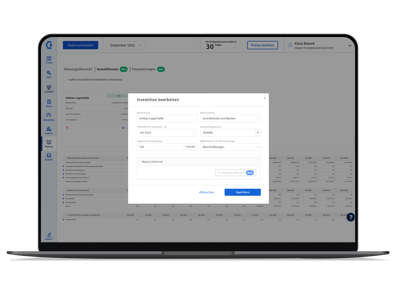 Companyon Controlling Software_Invenstitionsplanung_bearbeiten_Notebook