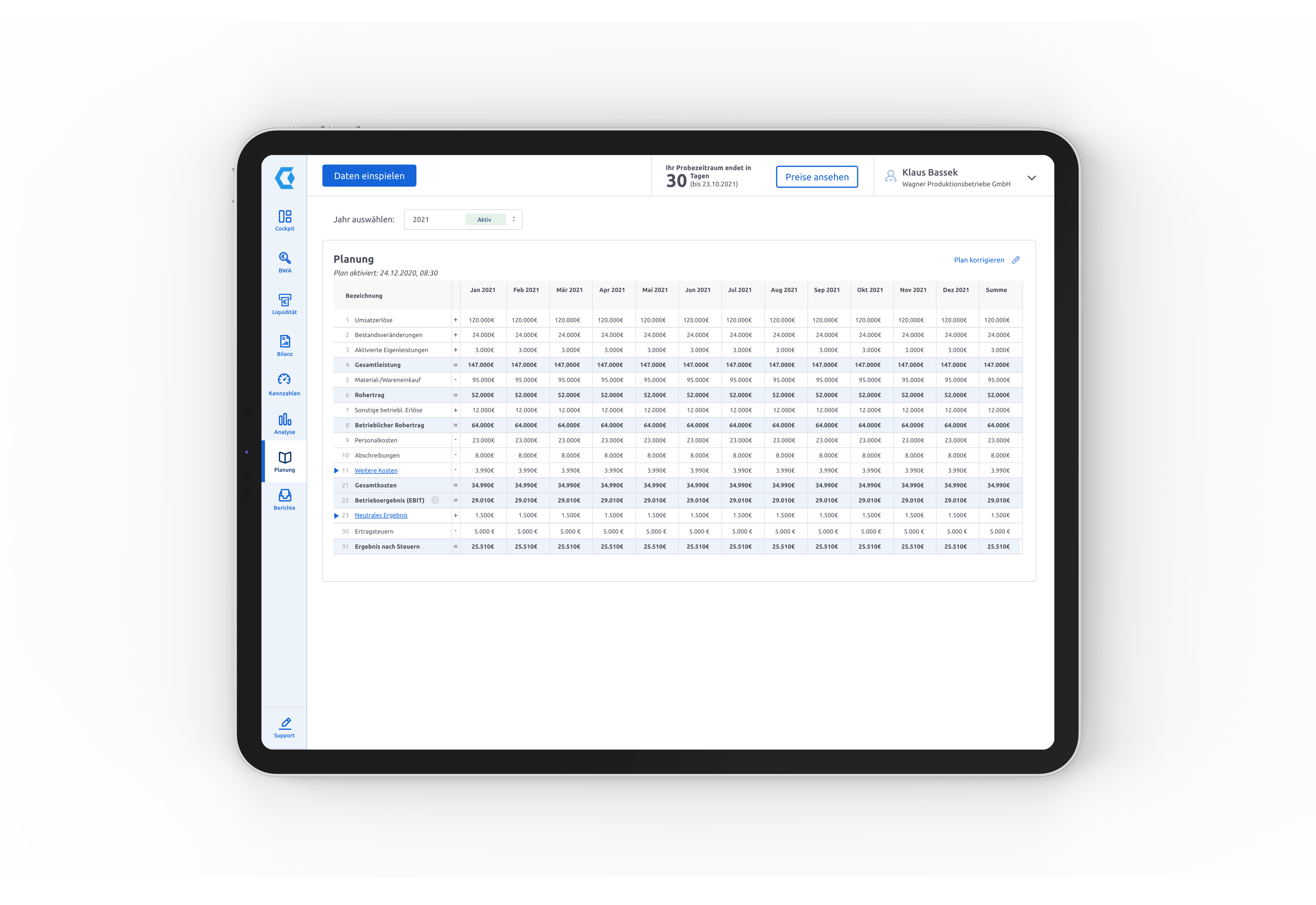 Companyon Tablet Planung