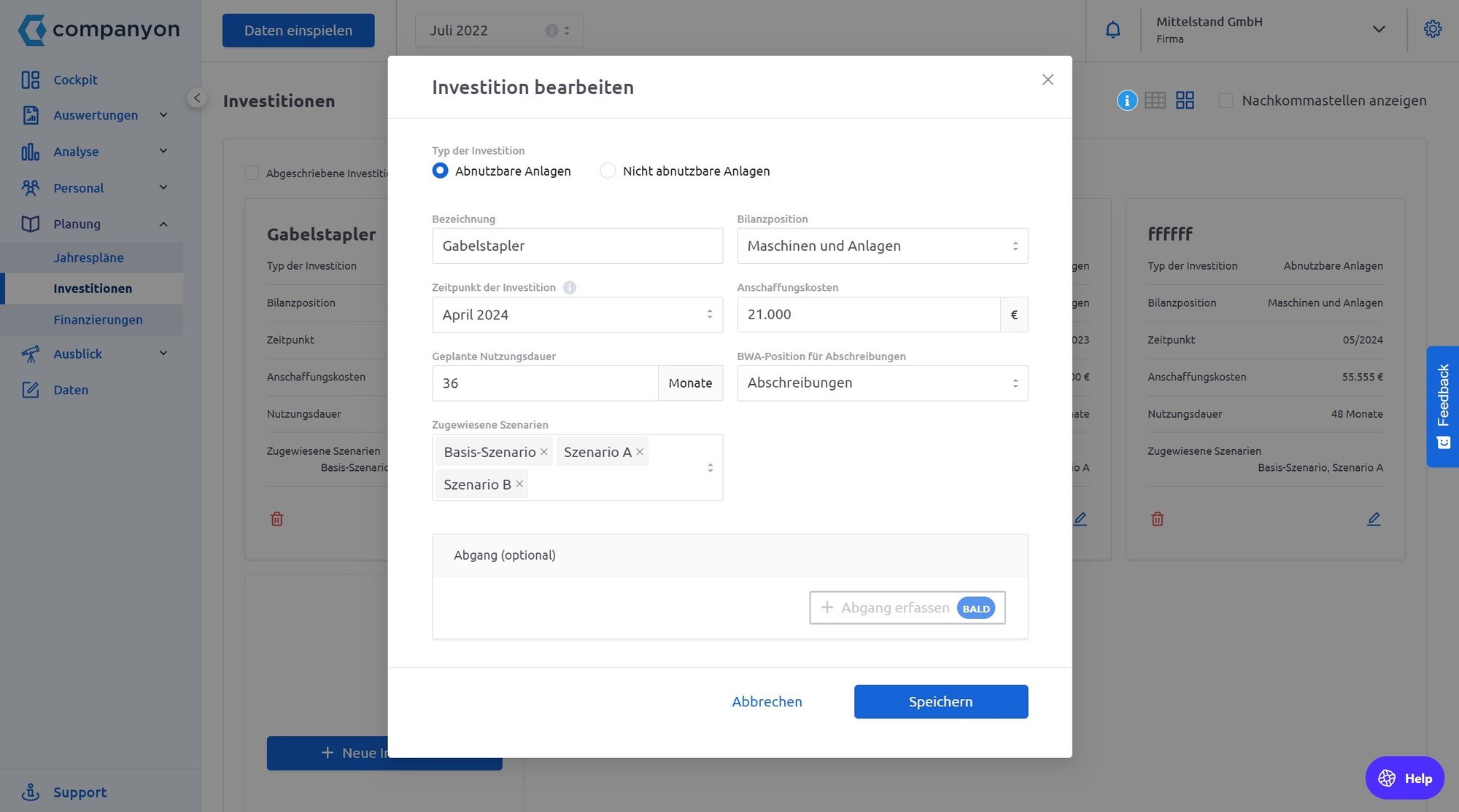 Companyon Controlling Software_Invenstitionsplanung Kachel