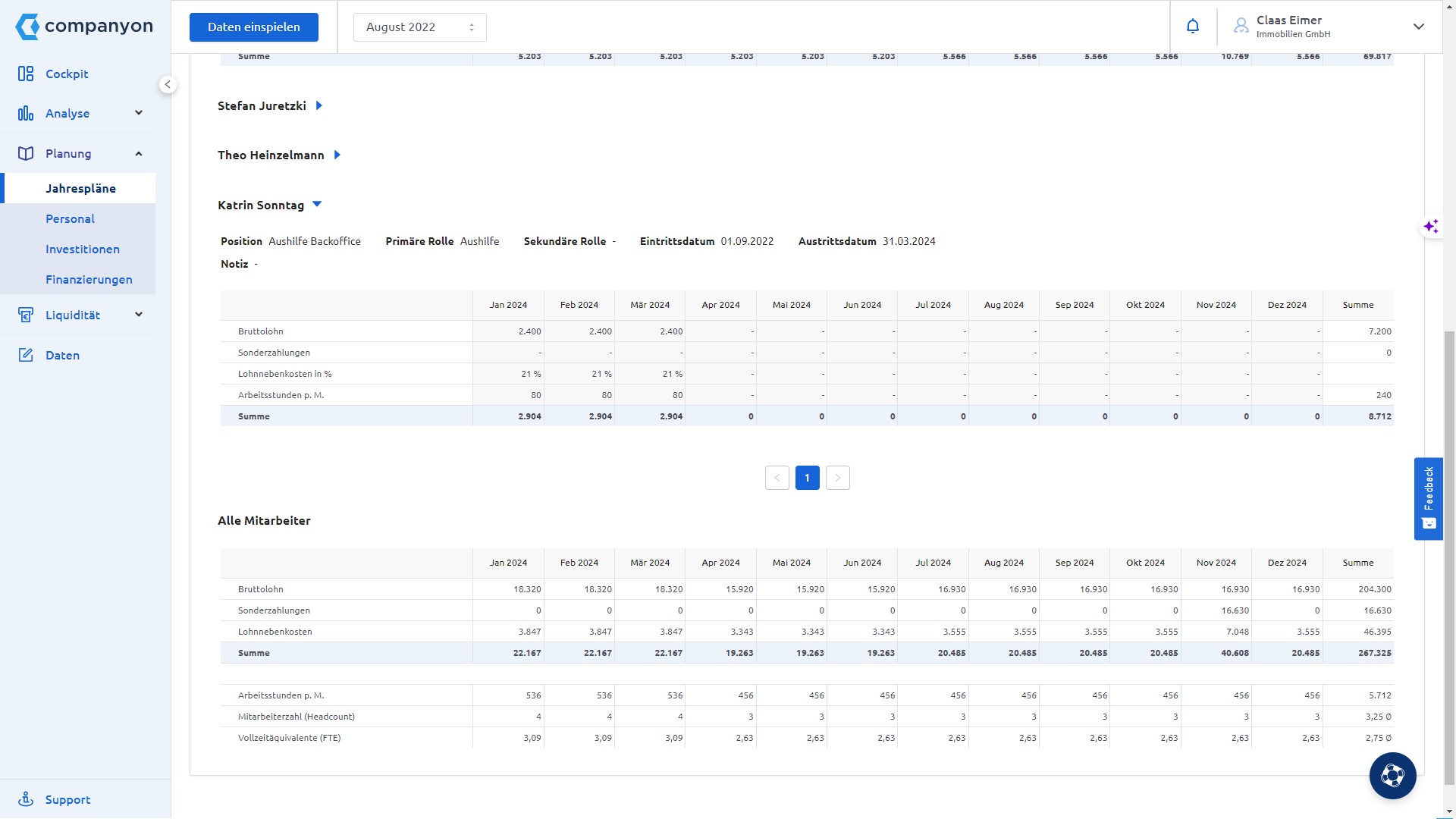 Companyon Controlling Software_Modul Personalplanung_BWA2