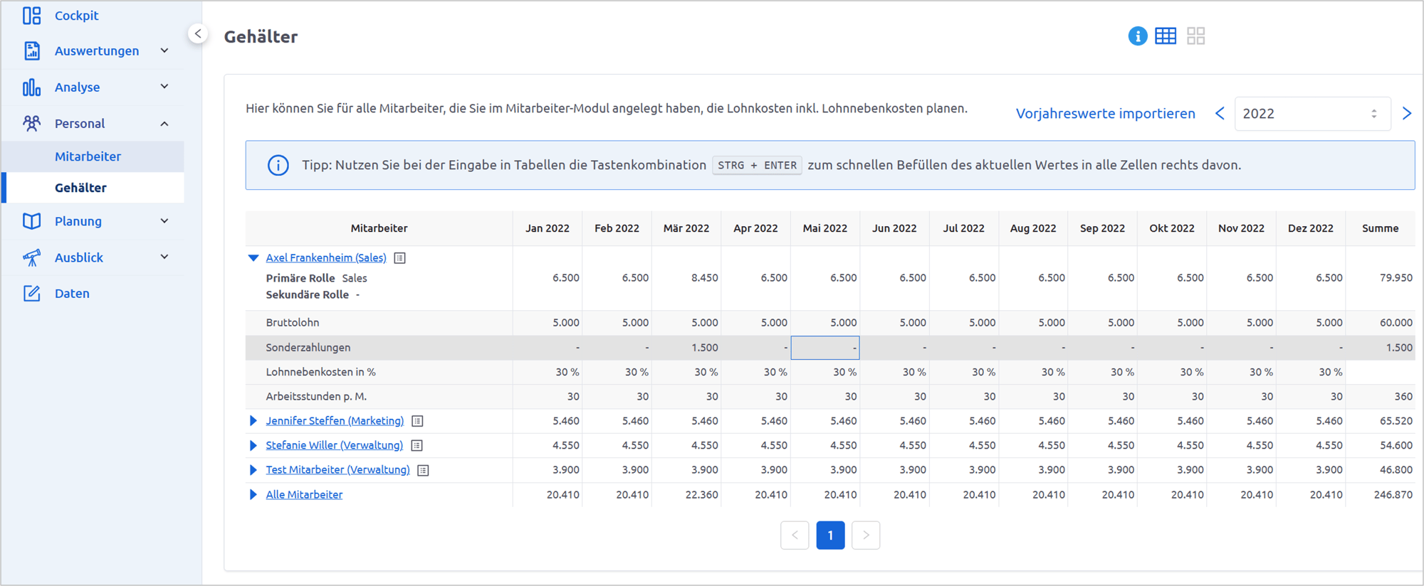 Companyon Controlling Software_Personal-Gehälter