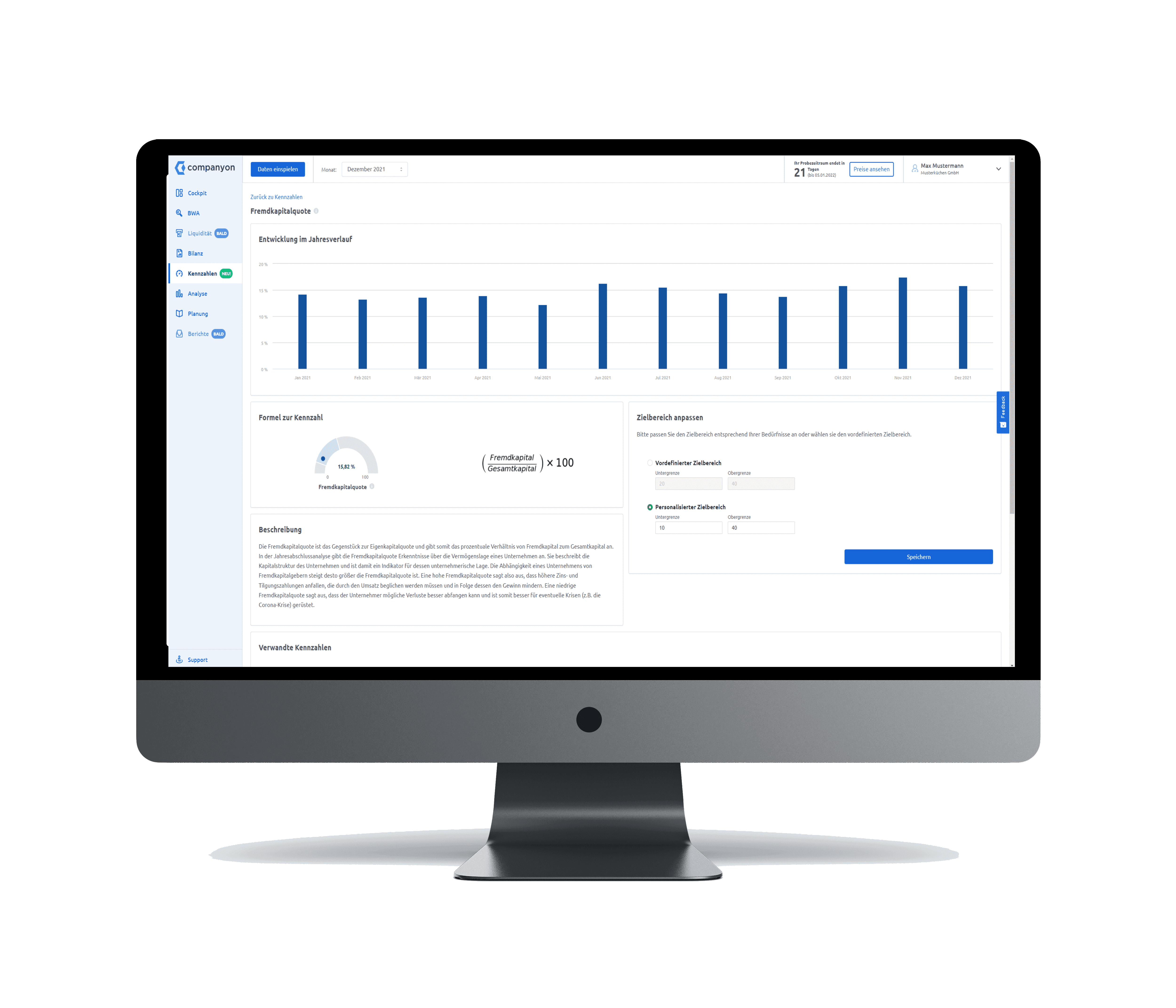 Companyon Controlling Software | Screenshot Kennzahl Jahresverlaufen