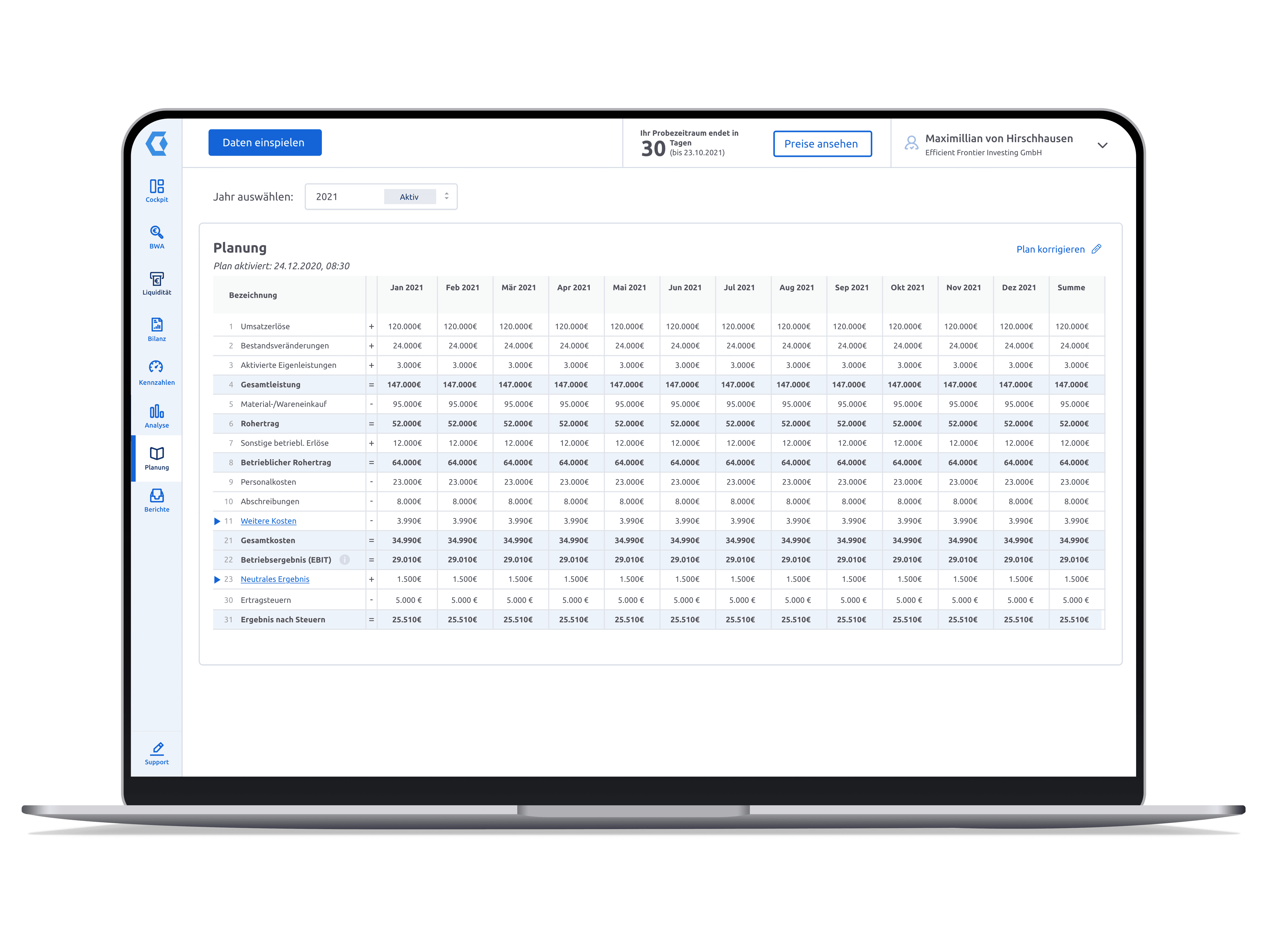 Companyon Controlling Software Laptop Planung