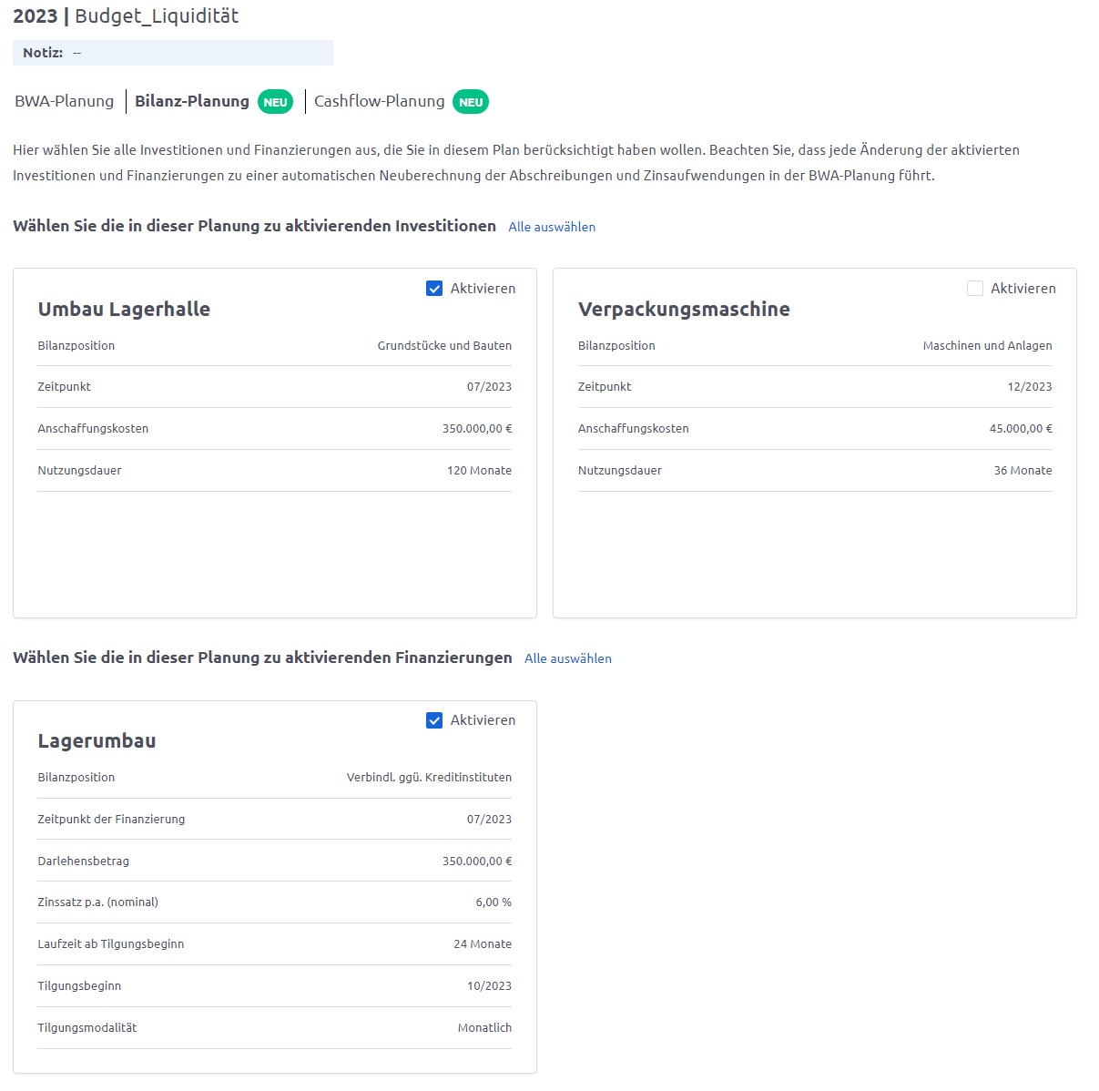 Companyon Controlling Software_Bilanzplanung_Aktivierung 