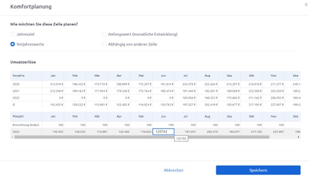 Companyon Komfortplanung_Basis Vorjahreswerte Fenster Wizard