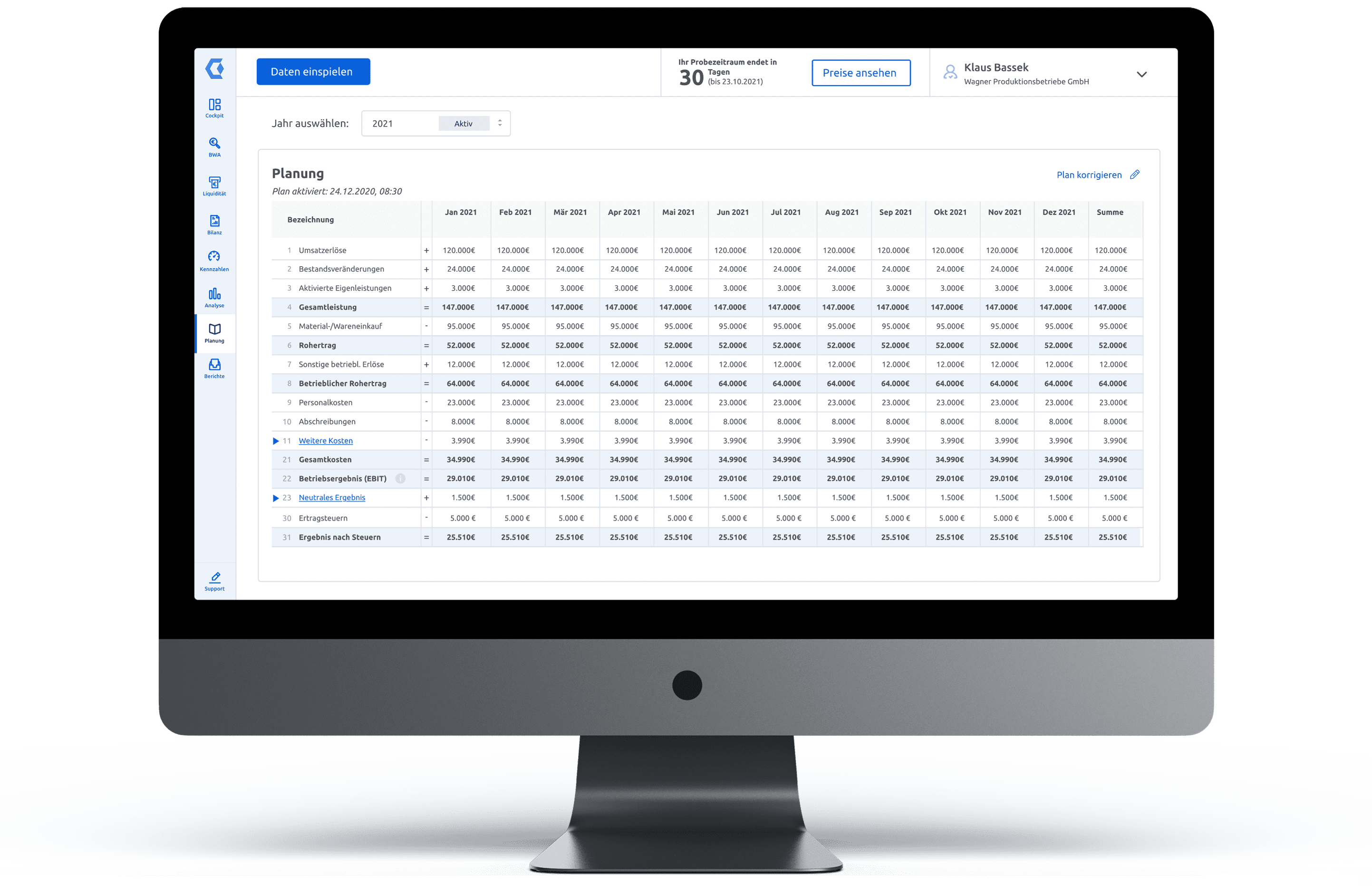 Companyon Controlling Software | Screenshot Planung Forecast