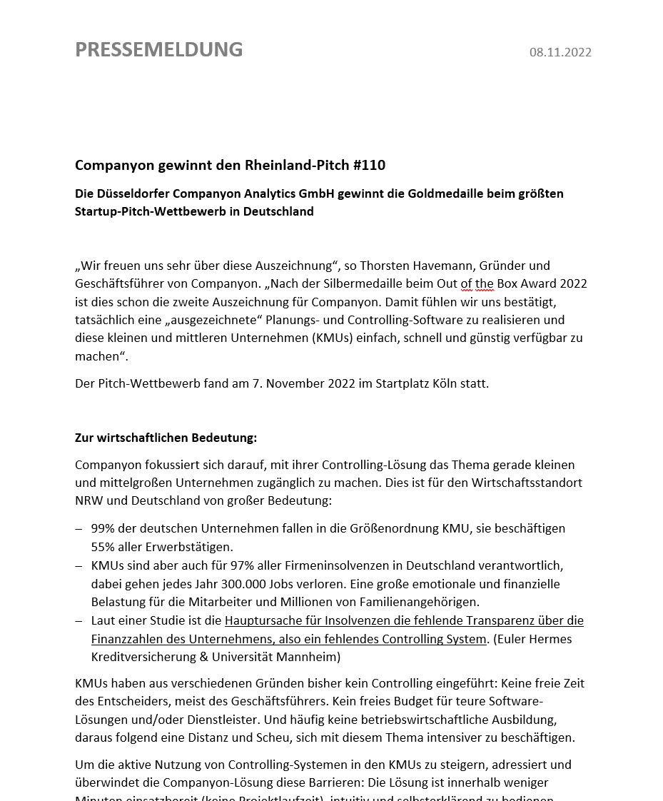 Companyon Controlling Software | PM Rheinlandpitch 2022