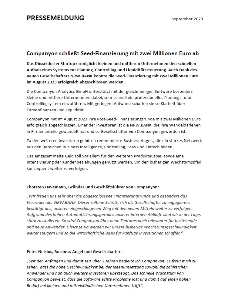 Companyon_Pressemeldung_Seed-Finanzierungsrunde 2023